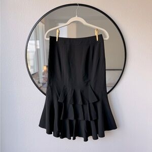 John Rocha Black Pencil Ruffle Wool Skirt, Women’s 8